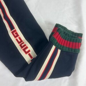 Gucci‎ Boys Navy Blue Logo Stripe Knit Cuff Sweatpants Jogger Made in Italy 4